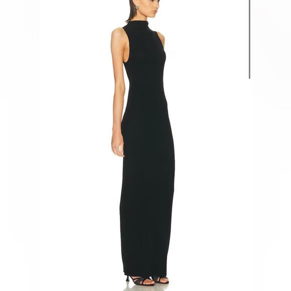 Enza Costa silk rib sleeveless mock neck fluid maxi dress in black - Picture 2 of 7
